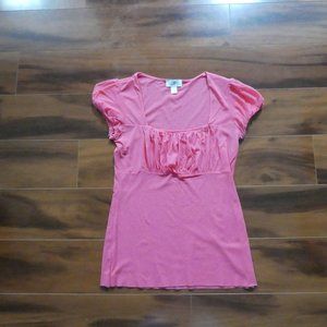 Ann Taylor LOFT coral pink top shirt blouse empire short puffed sleeves net sz s